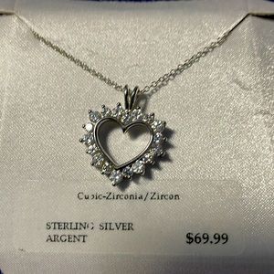NWT Sterling Silver with Cubic Zirconia heart shaped pendant